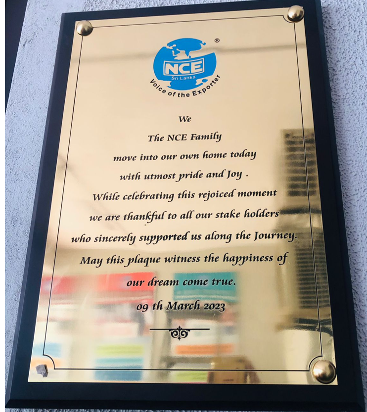 Plaque marking the NCE Secretariat's move to its own premises, dated 9 March 2023